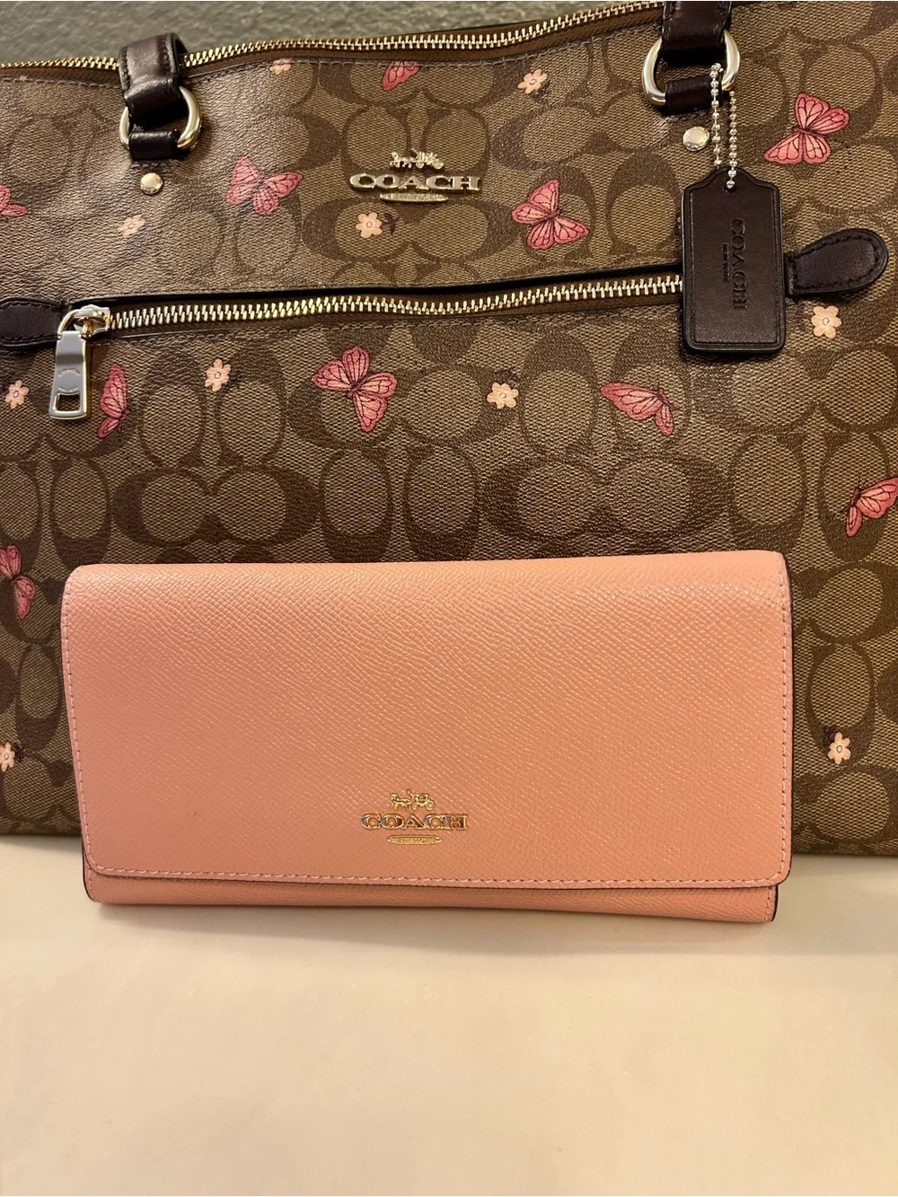 Coach Signature Print Tote with Butterfly Accents AND Coordinating Wallet! - Picture 3 of 16